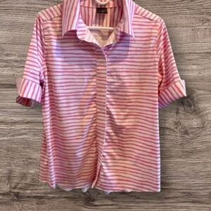 BELYN KEY WOMENS PINK WHITE TOP SHIRT BLOUSE CASUAL FALL TOPS SUMMER WOMEN SZ L